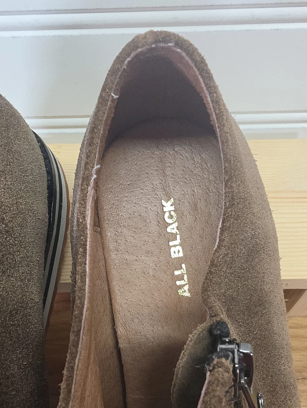 All Black Loafers Two-Tone Suede Zip Casual Shoes - Black & Brown Size 36 /5.5-6